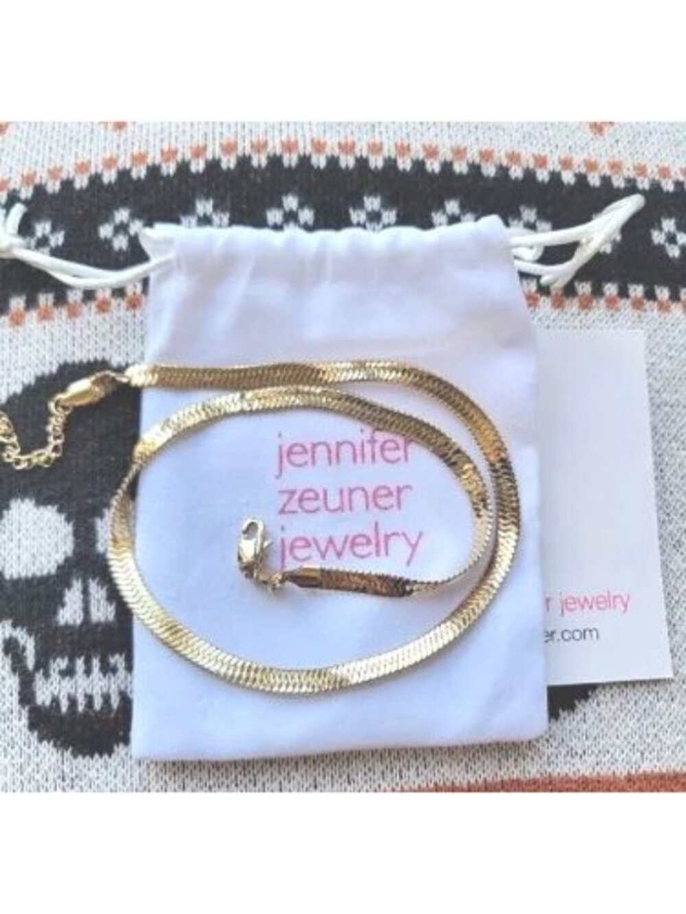 Jennifer Zeuner Hamilton 14K Gold Plated Herringbone Chain Necklace Choker NWT - Picture 8 of 14